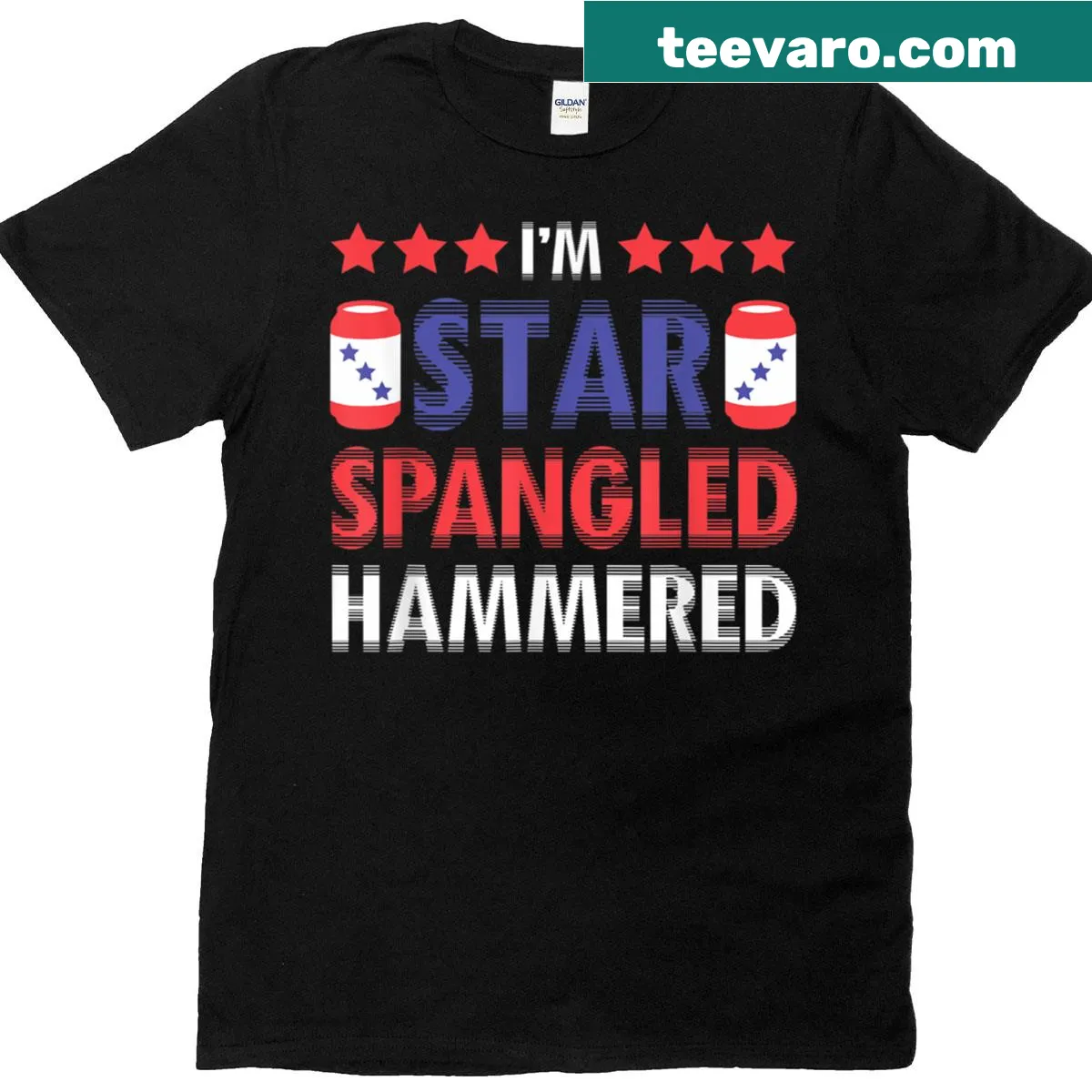 Funny Fourth of July T-shirt with 'Hammered' text. — on a men's t-shirt