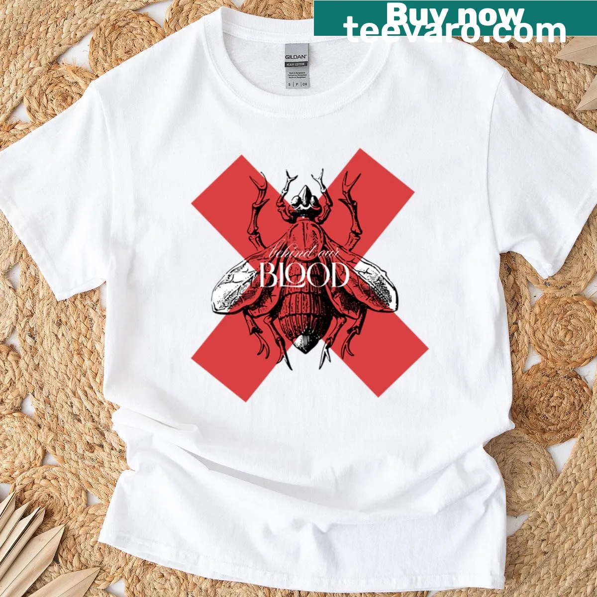 Funny t-shirt with the phrase 'Behind Our Blood' highlighting family bonds — on a men's t-shirt