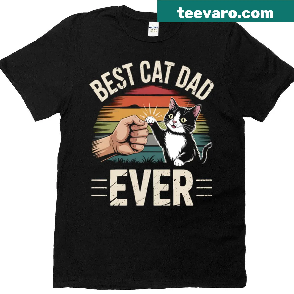 T-shirt for cat dads featuring 'Best Cat Dad Ever' in playful typography. — on a men's t-shirt