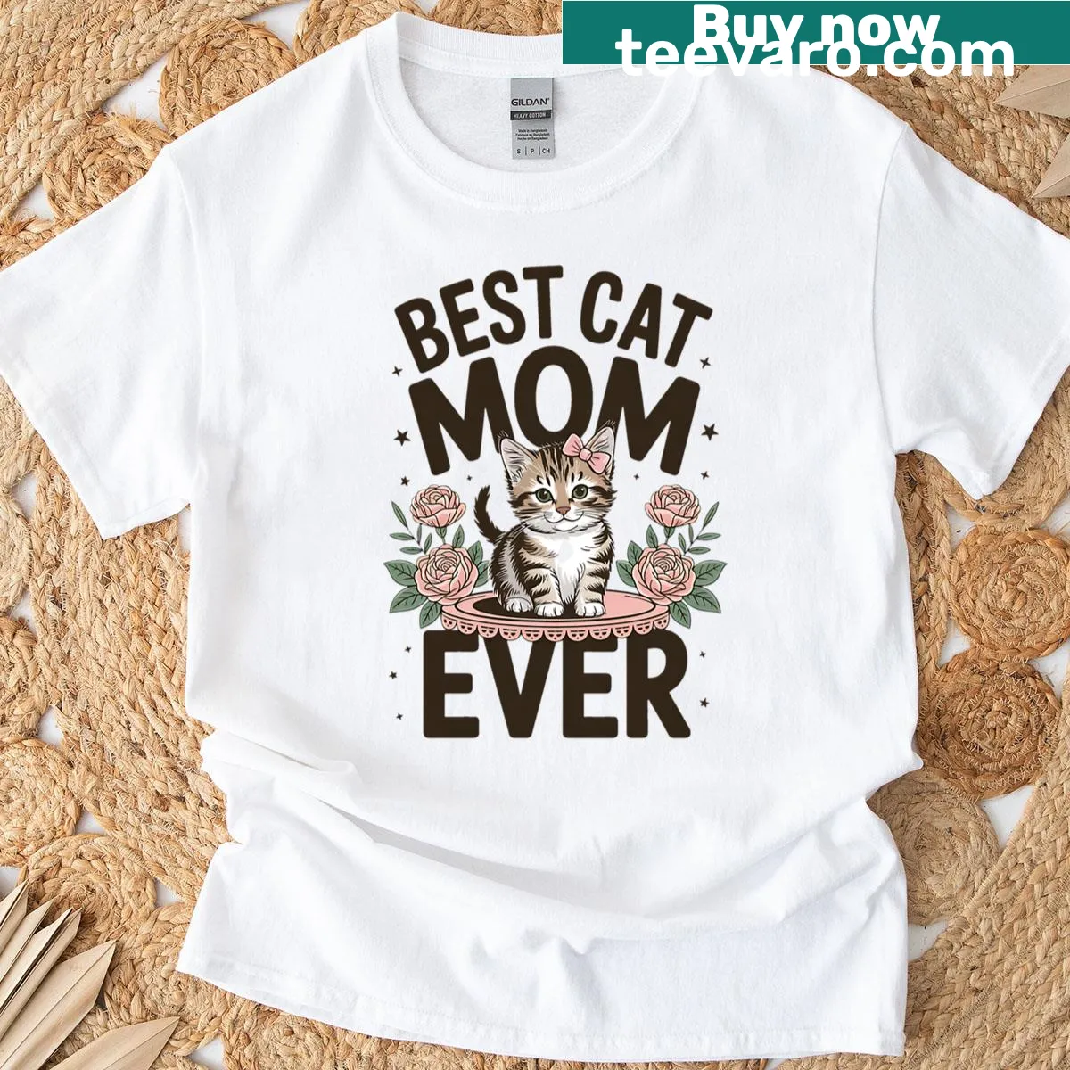 Cute oversized t-shirt for cat moms featuring 'Best Cat Mom Ever' text — on a men's t-shirt