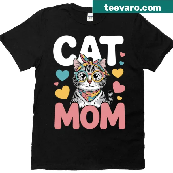 Oversized tie-dye Cat Mom t-shirt with playful text and designs