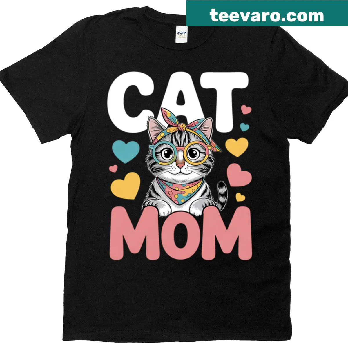 Oversized tie-dye Cat Mom t-shirt with playful text and designs — on a men's t-shirt