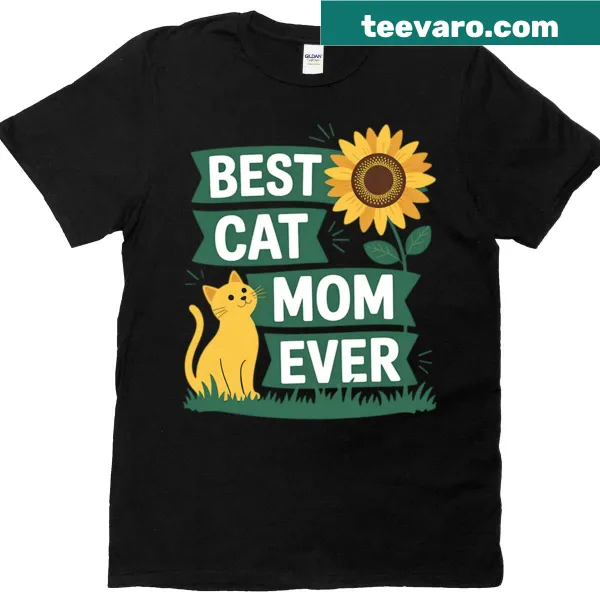 Cute cat surrounded by sunflowers on a T-shirt