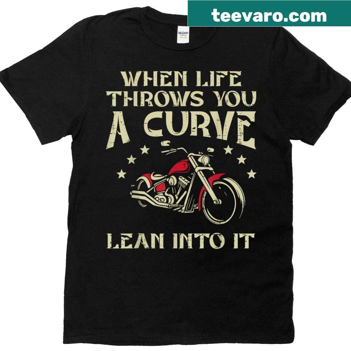 Playful biker t-shirt with motivational quote design — on a men's t-shirt