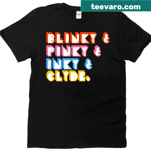 Oversized t-shirt featuring cartoon ghosts Blinky, Pinky, Inky, and Clyde