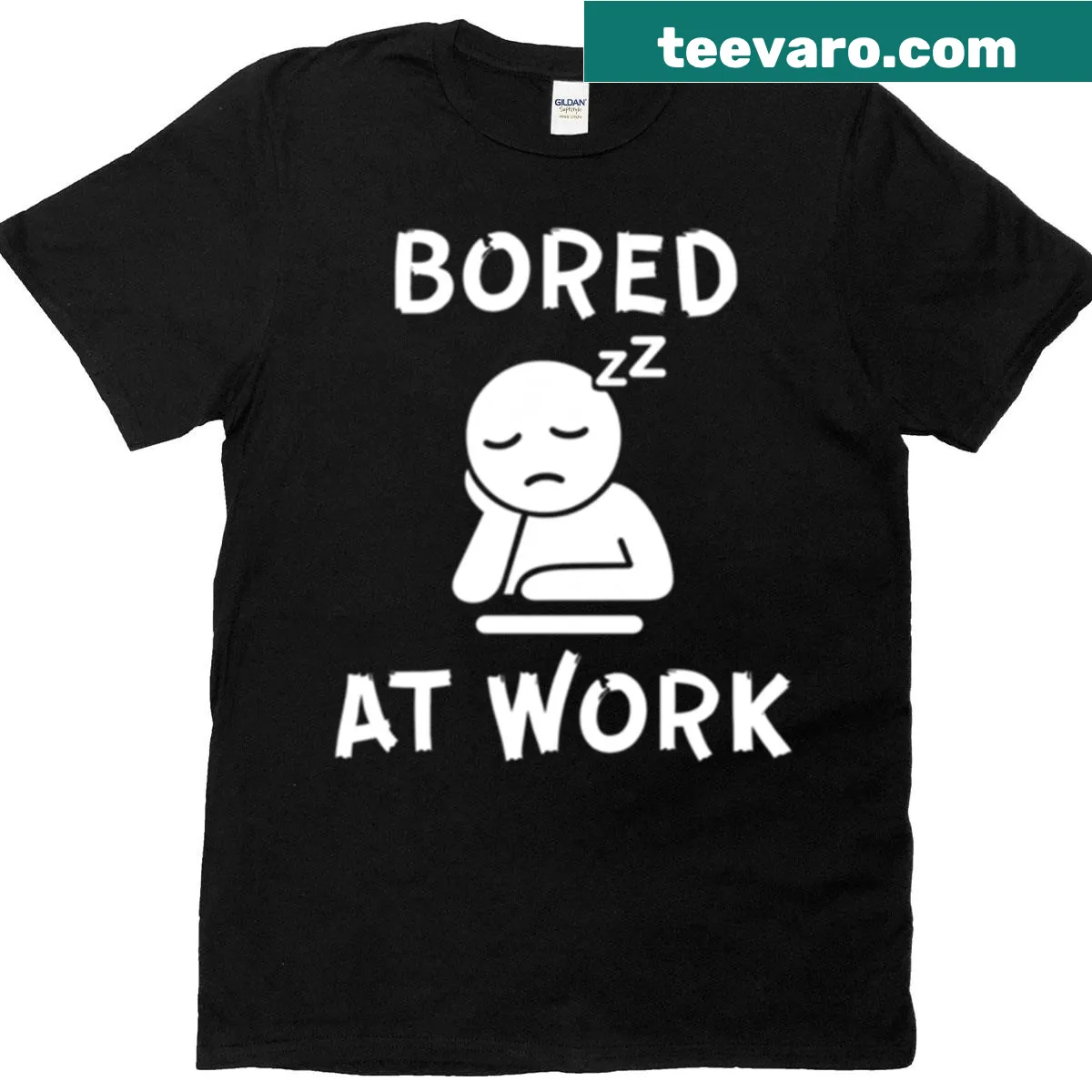 Humorous office t-shirt highlighting boredom at work — on a men's t-shirt