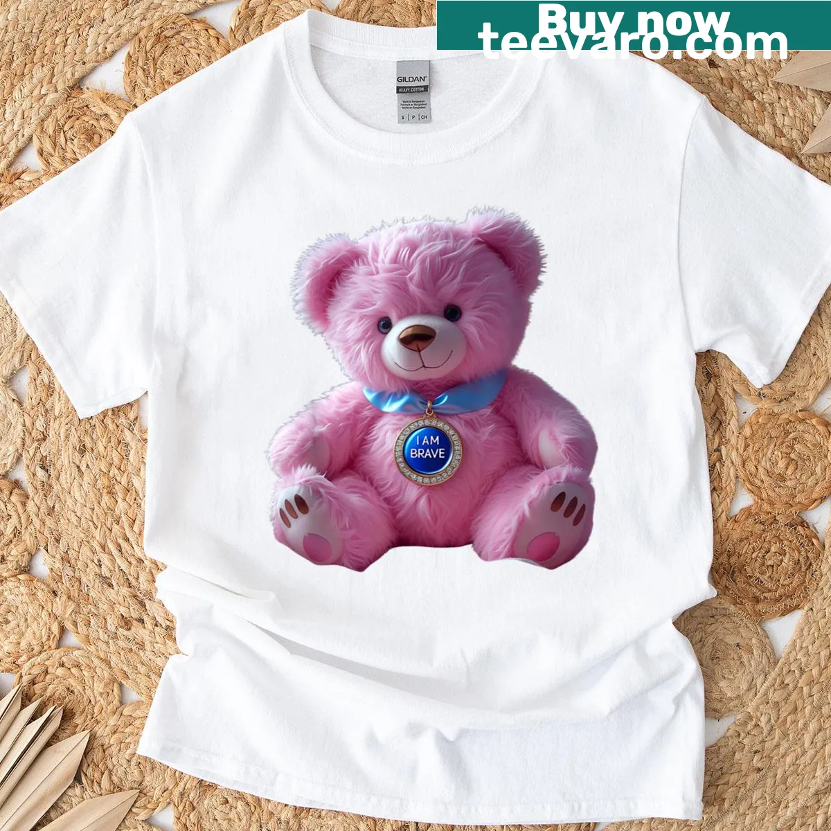 Cute teddy bear t-shirt promoting bravery for kids — on a men's t-shirt