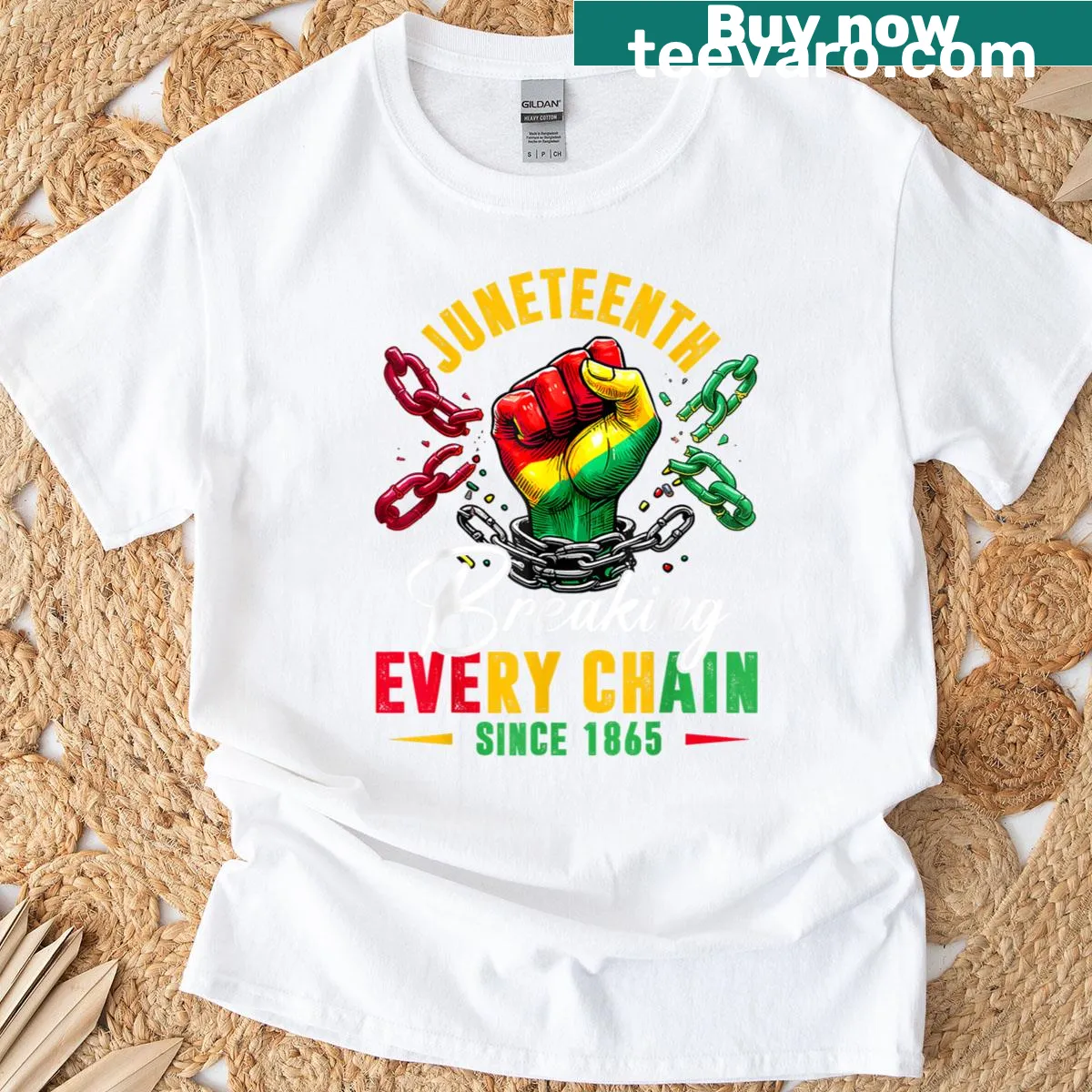 T-shirt commemorating Juneteenth with empowering text — on a men's t-shirt