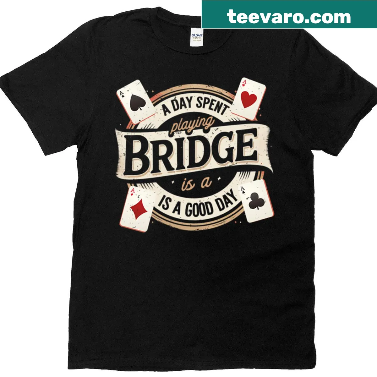 T-shirt celebrating a day spent playing bridge — on a men's t-shirt