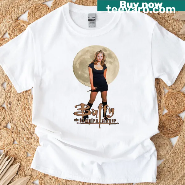 Buffy The Vampire Slayer T-shirt with moon design featuring Buffy
