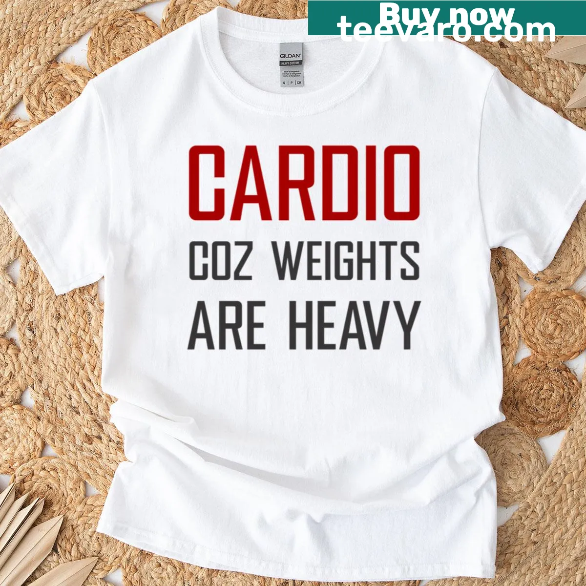 Funny fitness tee with humorous cardio slogan design — on a men's t-shirt