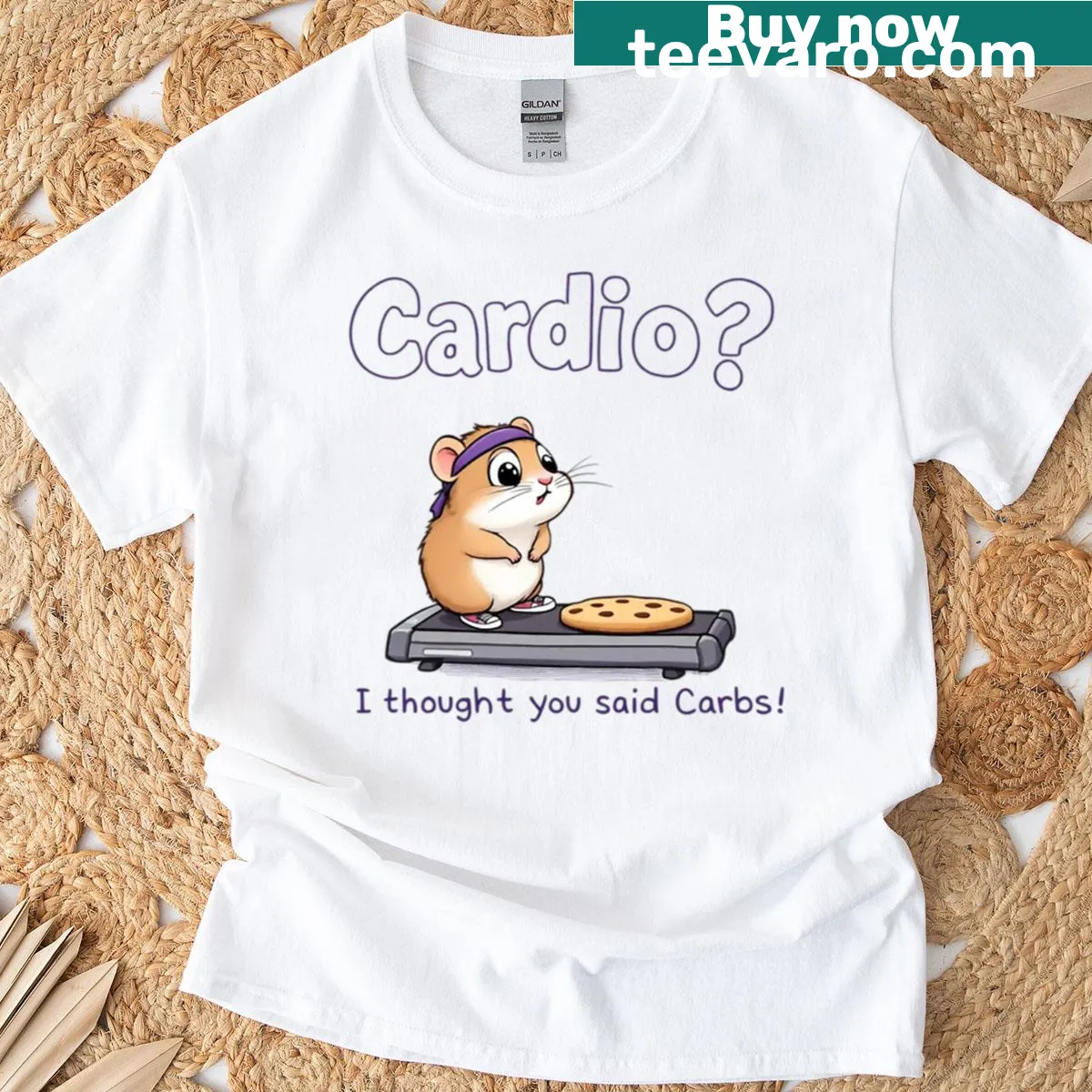 Funny hamster workout design about carbs on oversized T-shirt — on a men's t-shirt