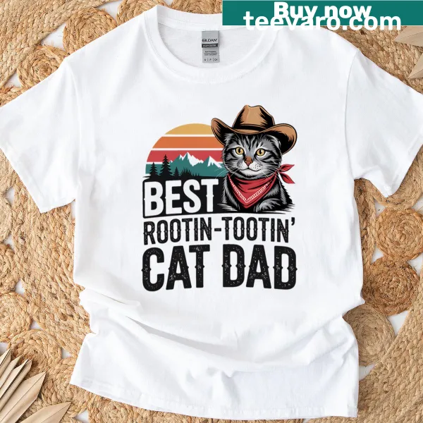 Funny Cat Dad Fathers Day T-shirt with cowboy theme