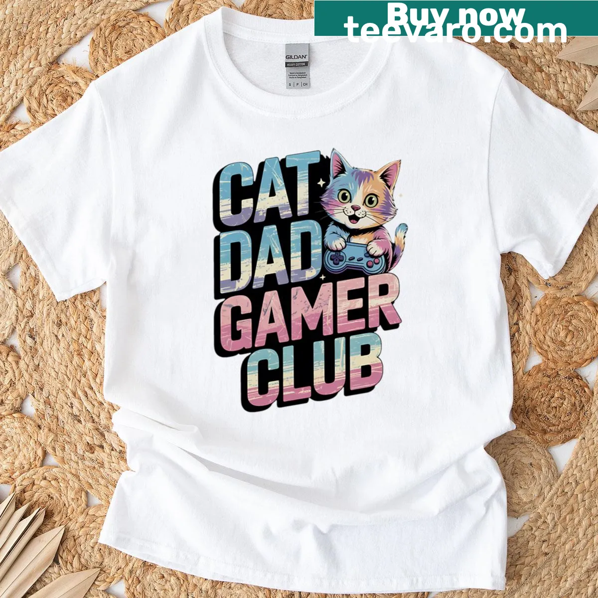 Cat Dad Gamer Club T-shirt for gaming dads — on a men's t-shirt