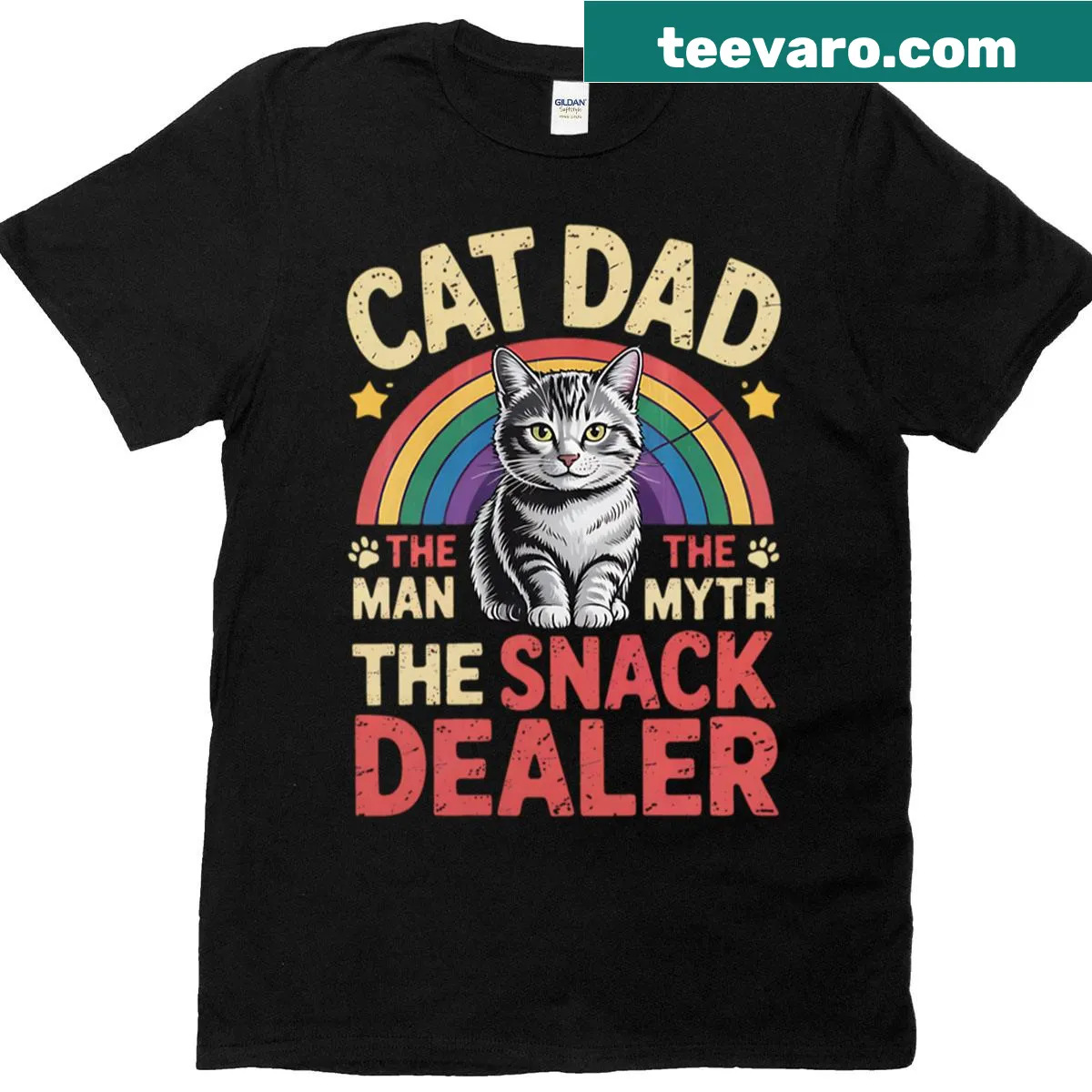 Funny oversized t-shirt for cat dads with humorous typography — on a men's t-shirt