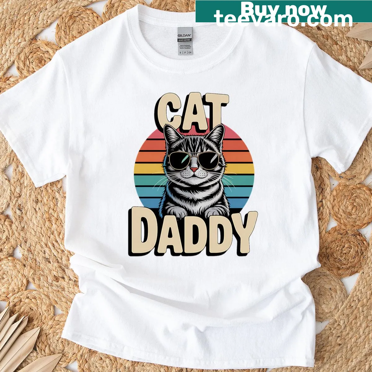 Cat Daddy graphic t-shirt for fathers — on a men's t-shirt