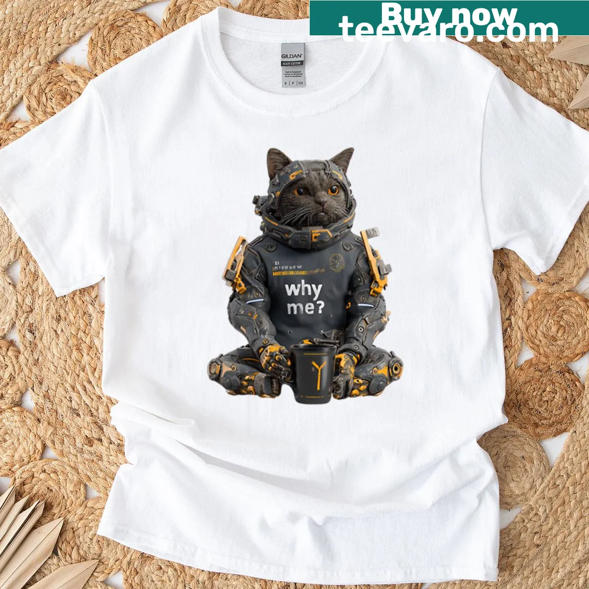 Cat in Death Stranding world T-shirt — on a men's t-shirt