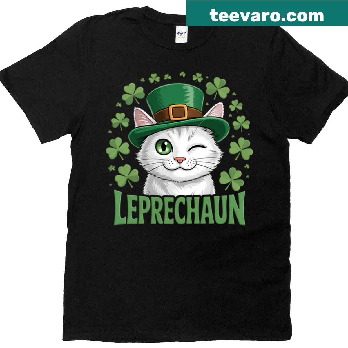 Adorable cat in leprechaun hat T-shirt for St. Patrick's Day — on a men's t-shirt