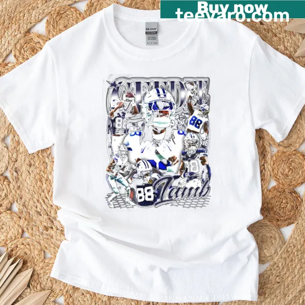 Collage T-shirt dedicated to Ceedee Lamb featuring sports-themed graphics.