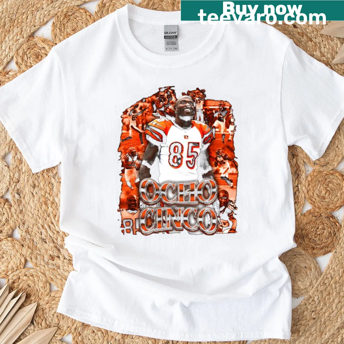 Typography design featuring Chad Johnson's nickname Ocho Cinco on a T-shirt. — on a men's t-shirt