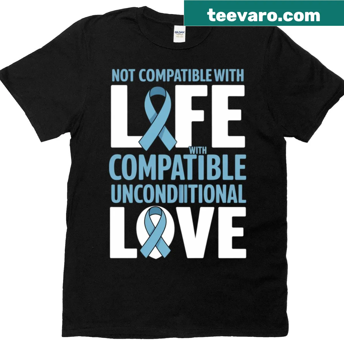 Trisomy 18 awareness t-shirt featuring 'Compatible With Unconditional Love' text — on a men's t-shirt