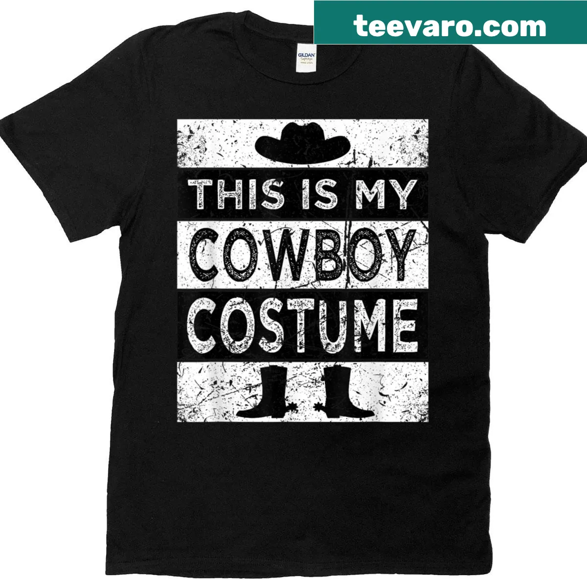Cowboy-themed T-shirt featuring classic western costume elements. — on a men's t-shirt
