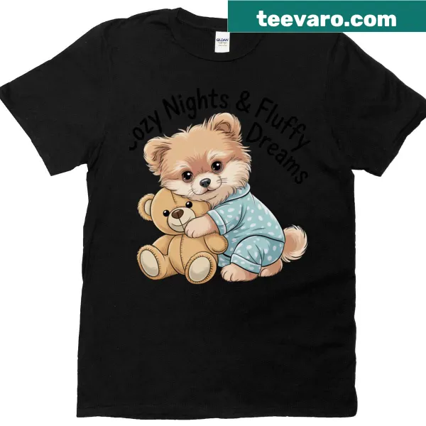 Illustration of a Pomeranian on a cozy nights t-shirt