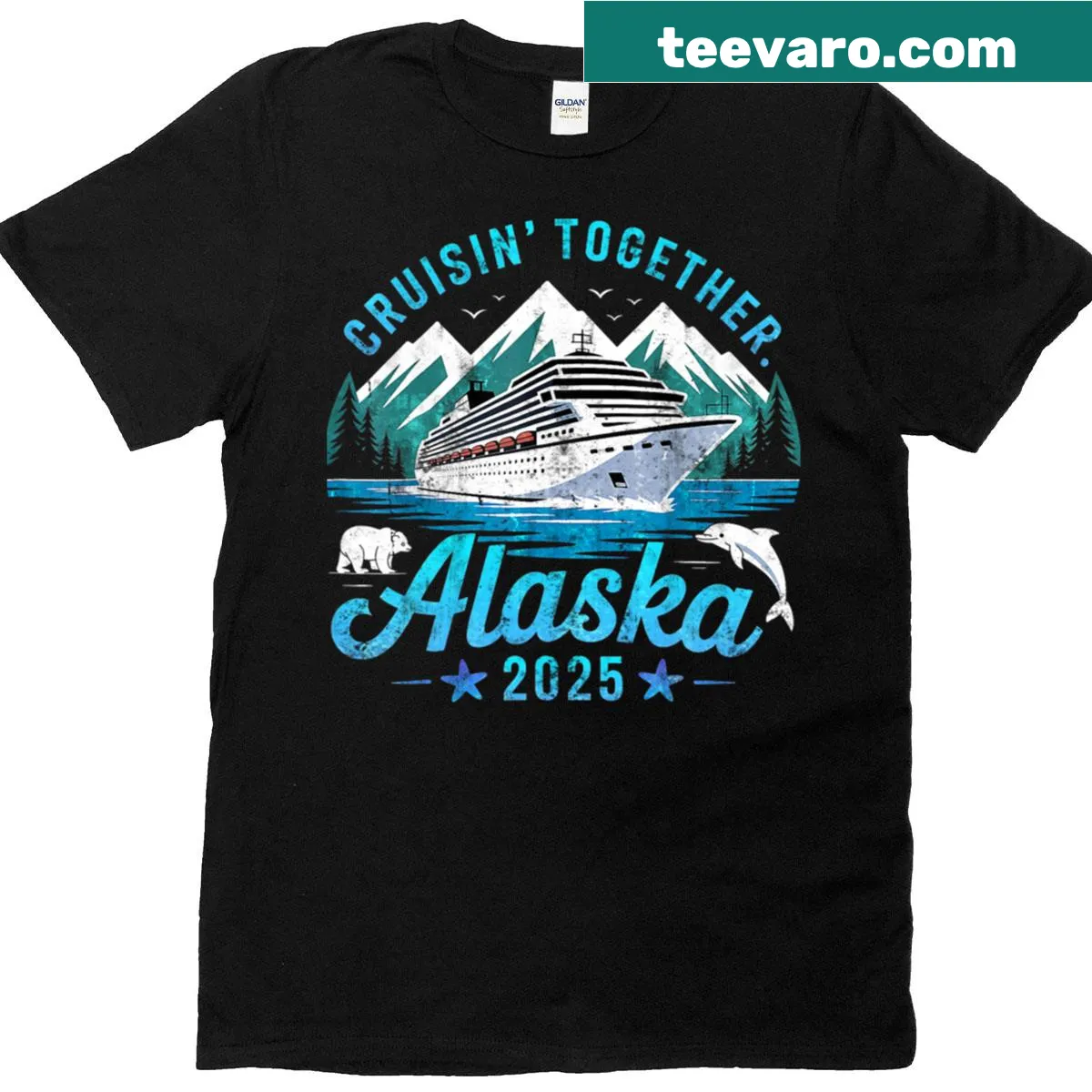 Typography t-shirt celebrating family cruise in Alaska 2025 — on a men's t-shirt