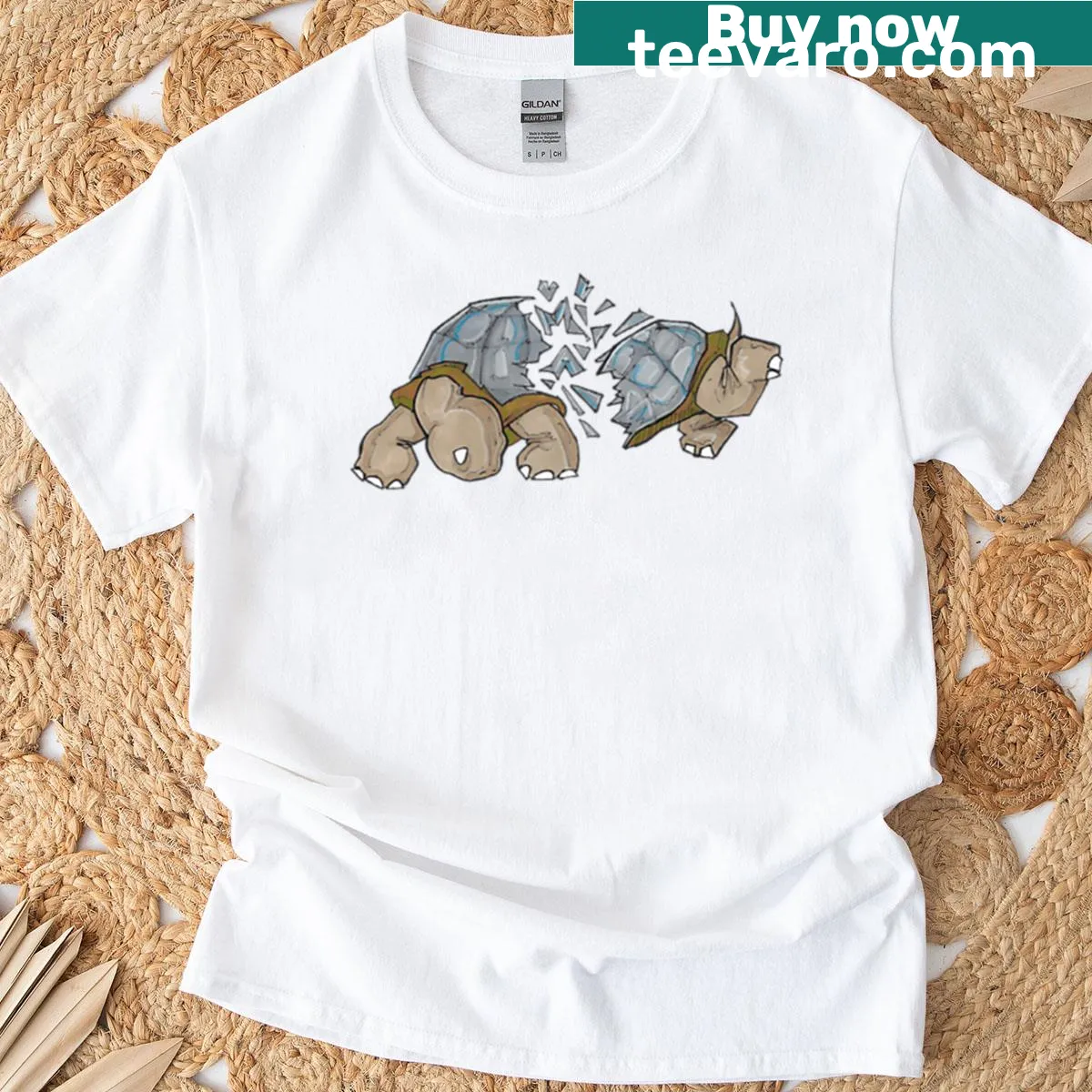 Cartoon tortoise graphic on a humorous t-shirt — on a men's t-shirt