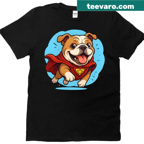 Kawaii bulldog superhero design on a T-shirt