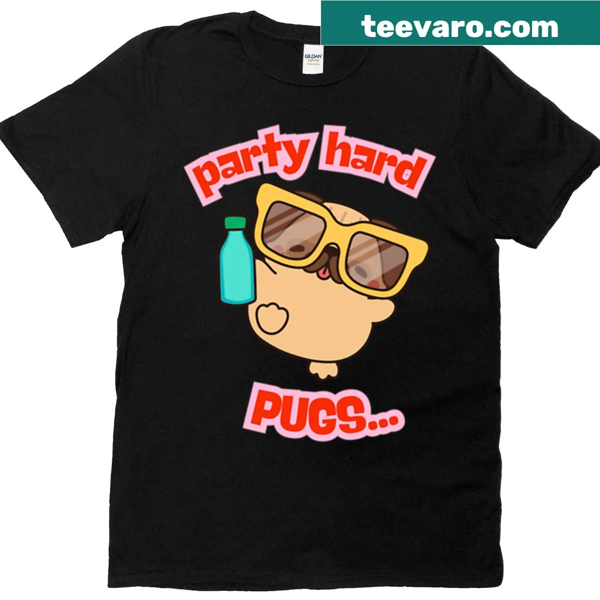 Funny pug chilling graphic saying Party Hard Pugs on a t-shirt — on a men's t-shirt