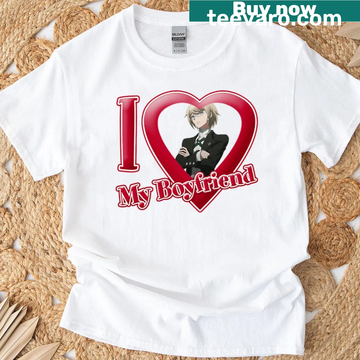 Danganronpa Byakuya Togami graphic t-shirt with a loving message — on a men's t-shirt