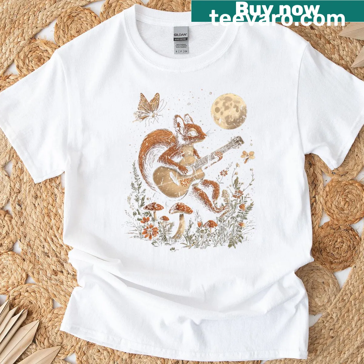 Charming squirrel graphic t-shirt with a cottagecore design — on a men's t-shirt