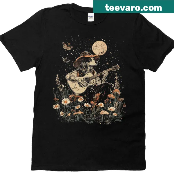 Whimsical T-shirt with a cottagecore-inspired graphic featuring a dog