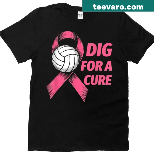 Pink volleyball breast cancer awareness t-shirt with ribbon design