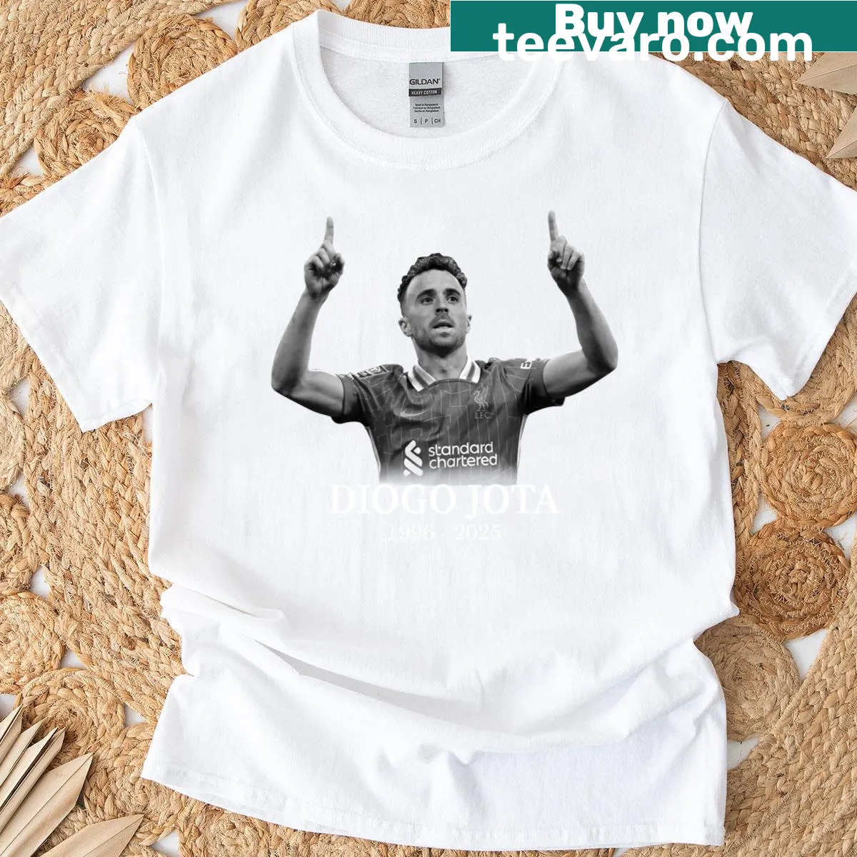 Memorial T-shirt honoring Diogo Jota, displaying years 1996-2025 — on a men's t-shirt