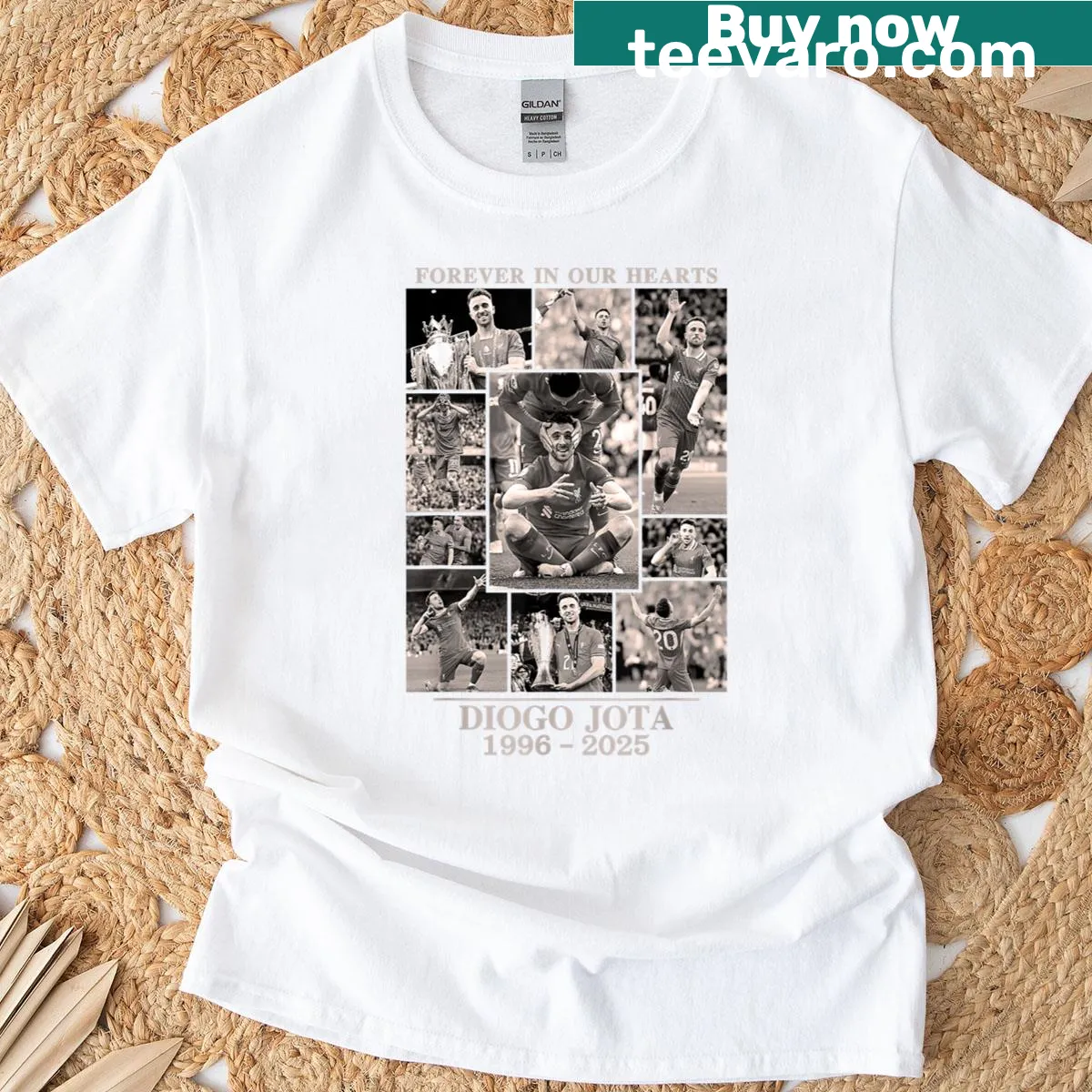 Memorial t-shirt for Diogo Jota with career years — on a men's t-shirt