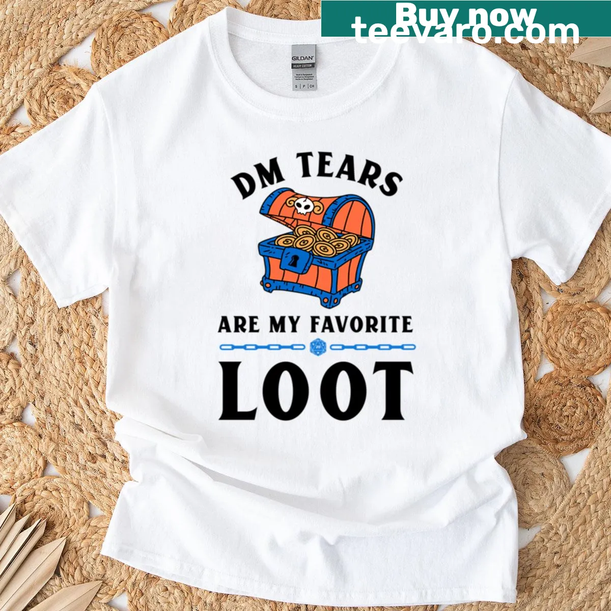 Funny oversized DnD t-shirt with humorous DM quote — on a men's t-shirt