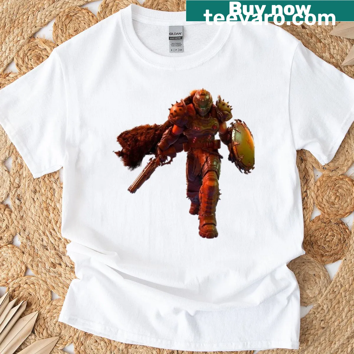 Epic gaming graphic of a Doom Slayer on a T-shirt — on a men's t-shirt