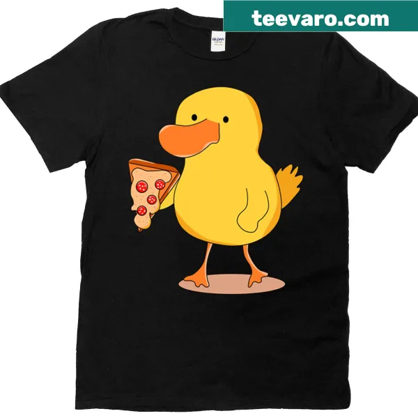 Oversized t-shirt featuring a cartoon duck holding a pizza