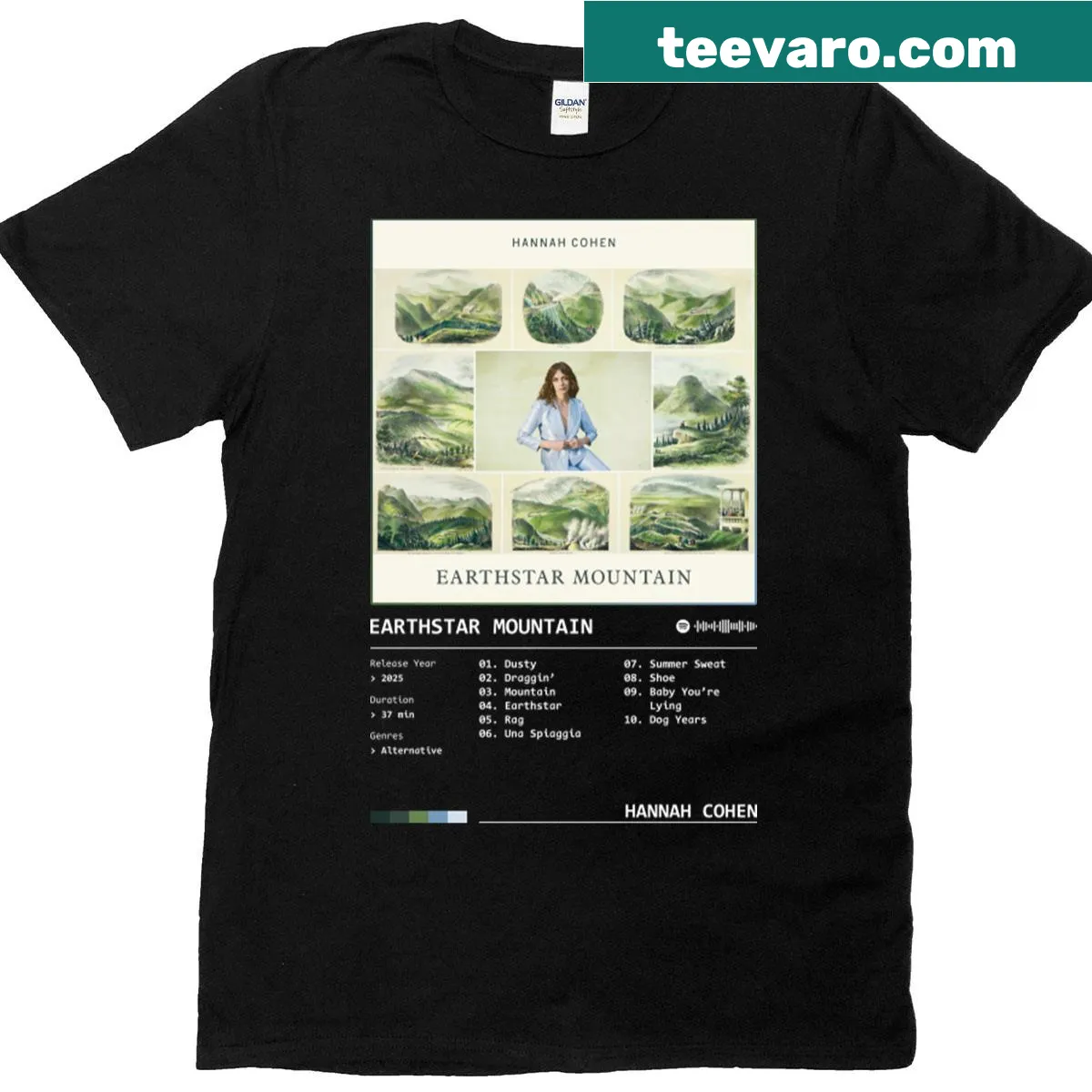 Illustrated t-shirt featuring Earthstar Mountain landscape — on a men's t-shirt