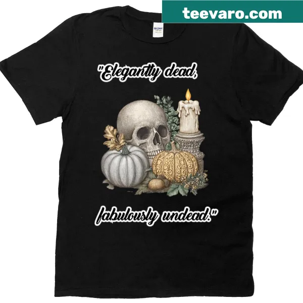 Gothic Halloween t-shirt featuring elegantly designed skull art