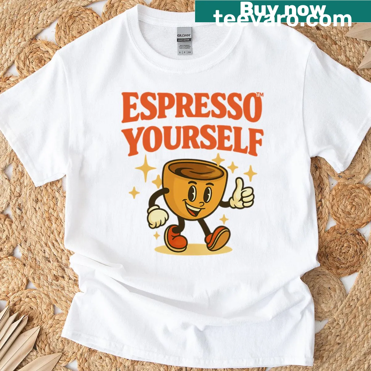 Humorous coffee-themed graphic T-shirt for coffee lovers. — on a men's t-shirt