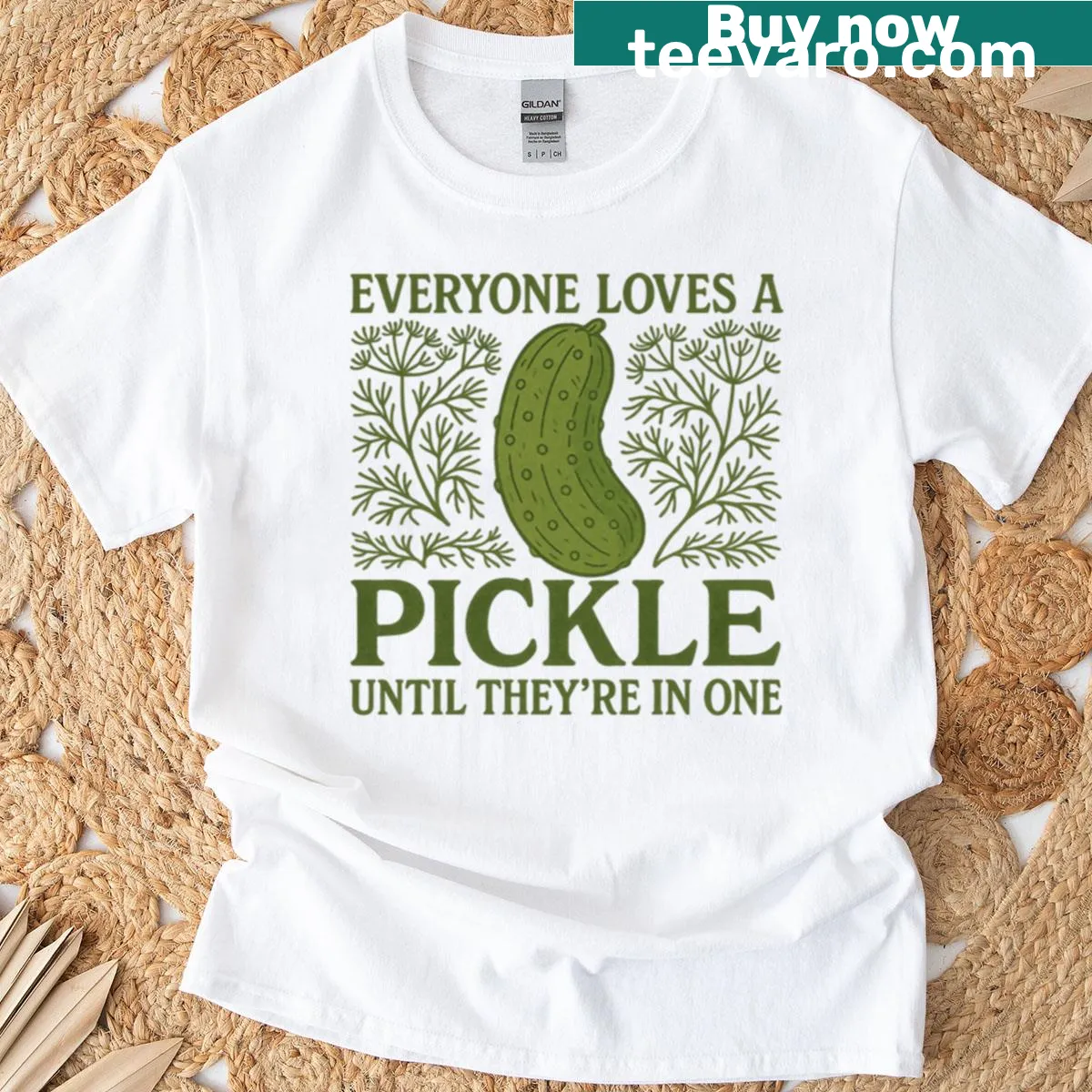 Text design humorously referencing pickles — on a men's t-shirt