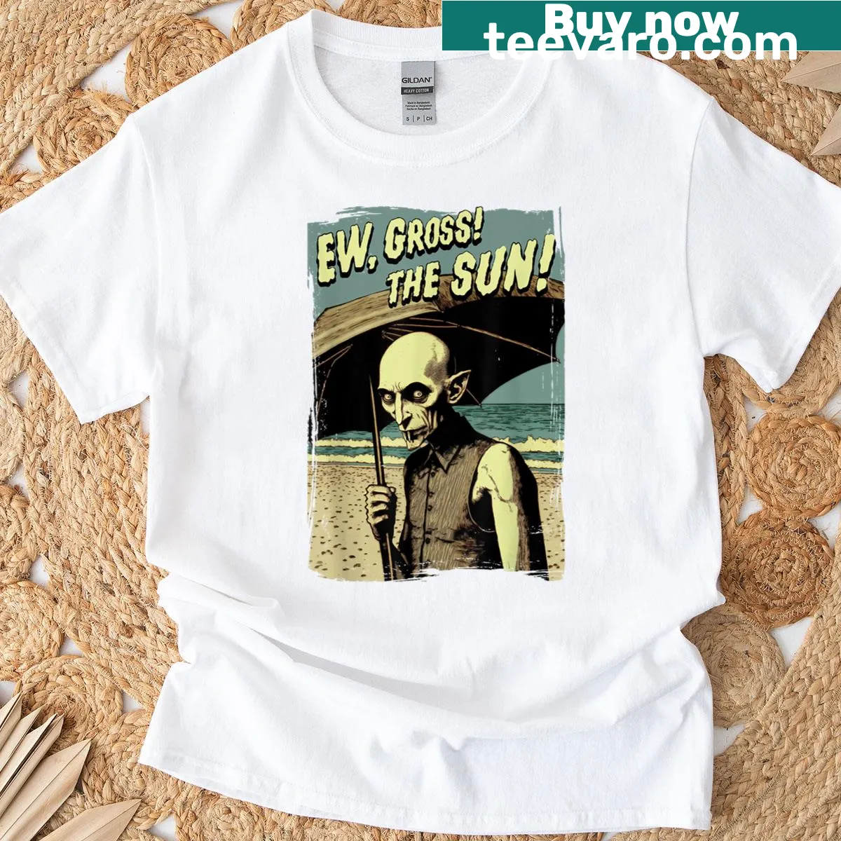 Gothic vampire at the beach illustration on a summer t-shirt — on a men's t-shirt