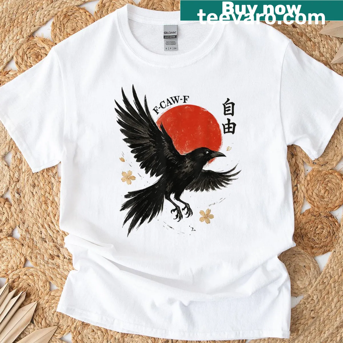 Artistic black crow design with a humorous twist — on a men's t-shirt