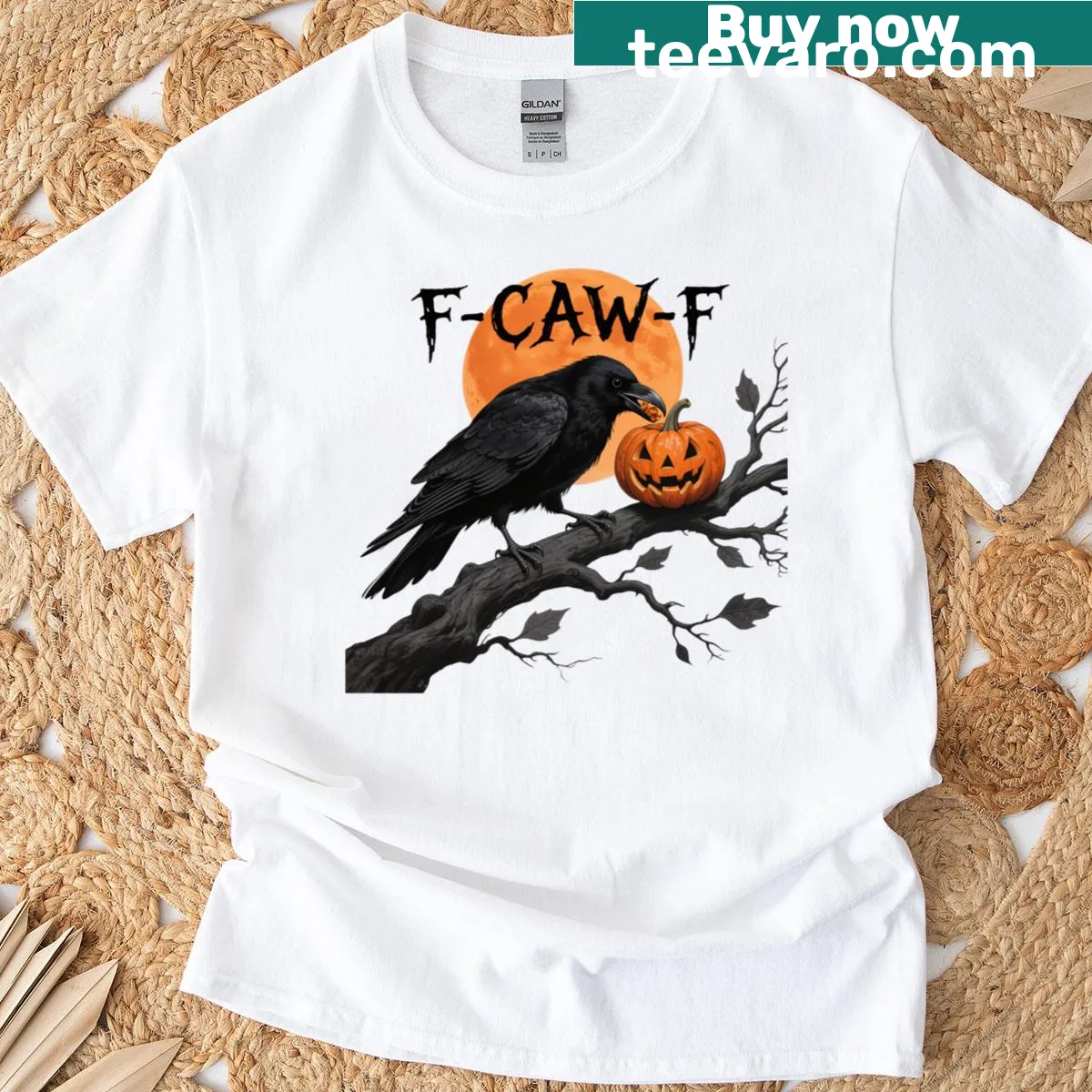 Gothic crow and pumpkin graphic on a T-shirt — on a men's t-shirt