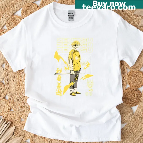 Anime-inspired t-shirt featuring Zenitsu in an action pose