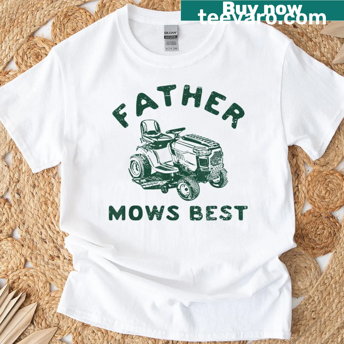 Father Mows Best funny typography graphic on a t-shirt — on a men's t-shirt