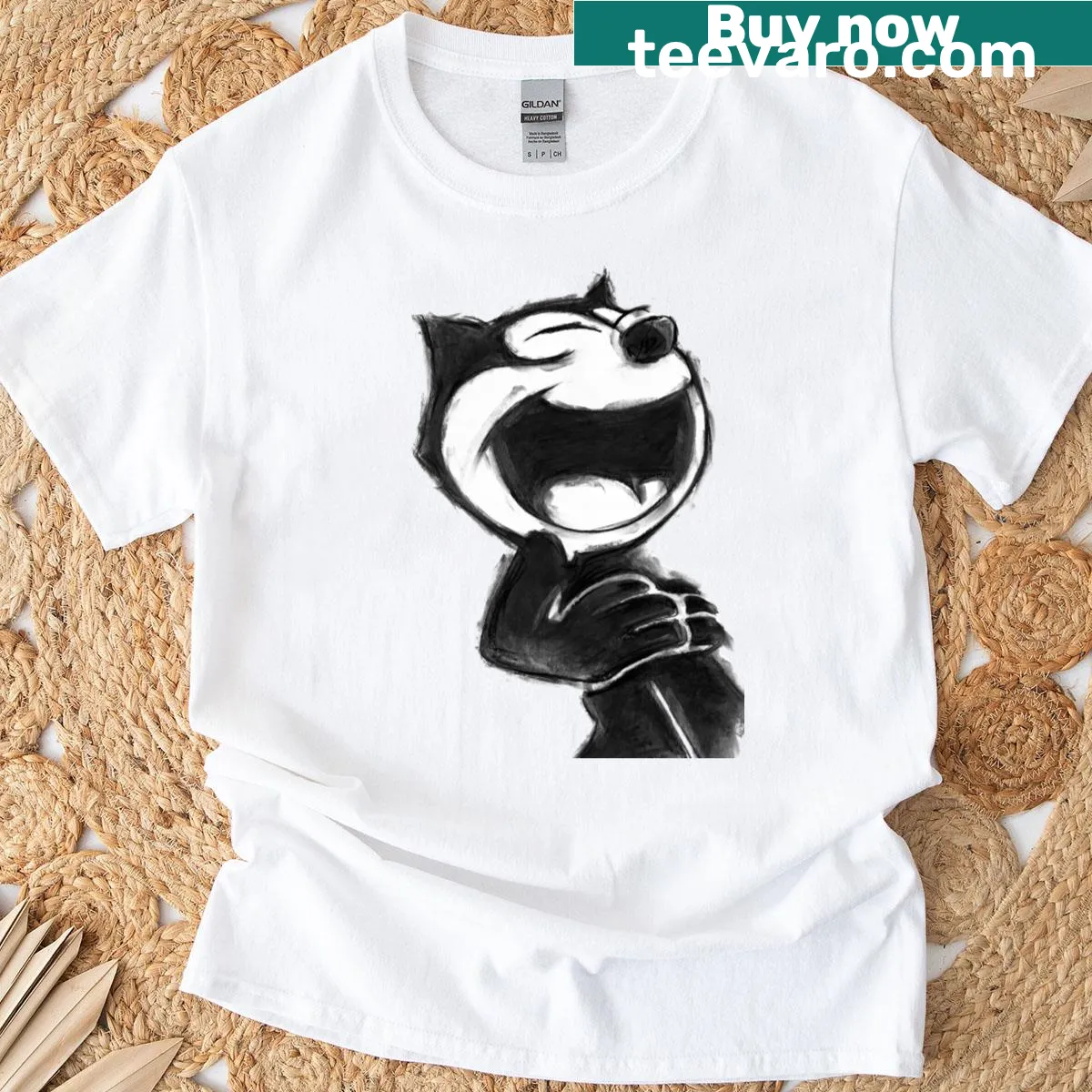 Nostalgic Felix the Cat graphic on a vintage-style t-shirt — on a men's t-shirt
